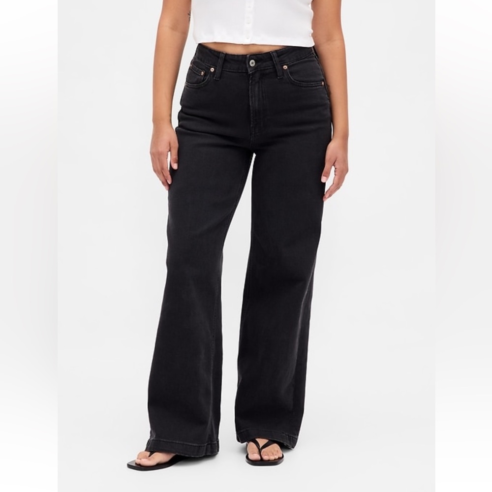NWT GAP Curvy High Rise Stride Wide-Leg Black Jeans Tall/Long
